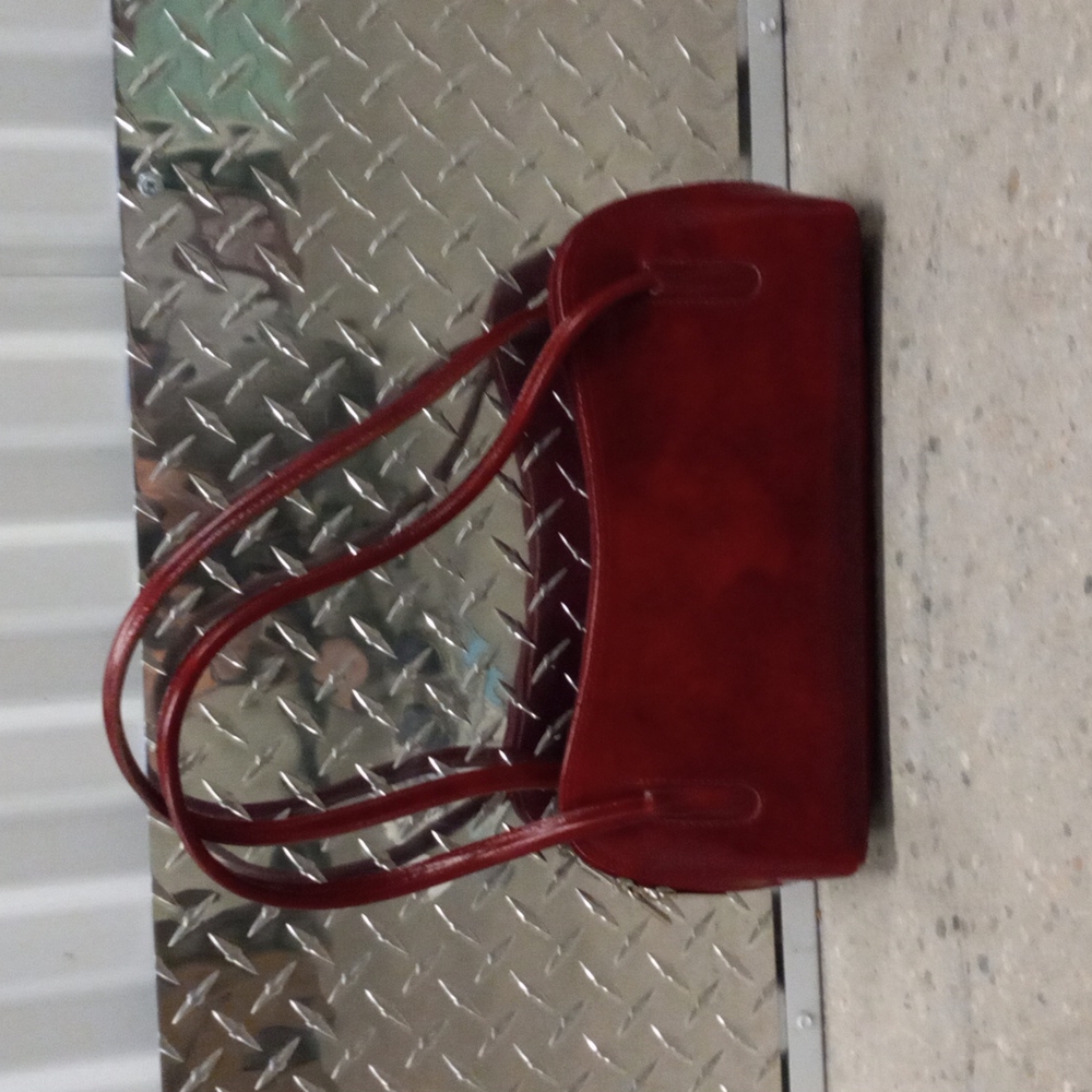 Red leather handbag